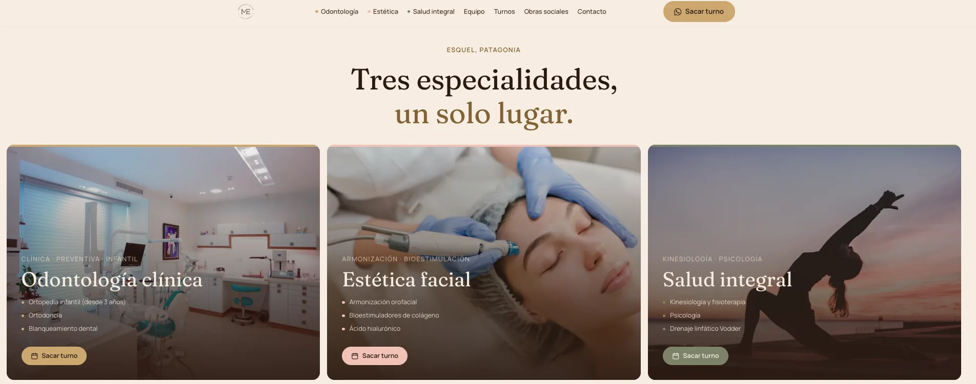 Sitio web de ME Odontosalud, clínica multidisciplinar en Esquel, sitio de Manivela