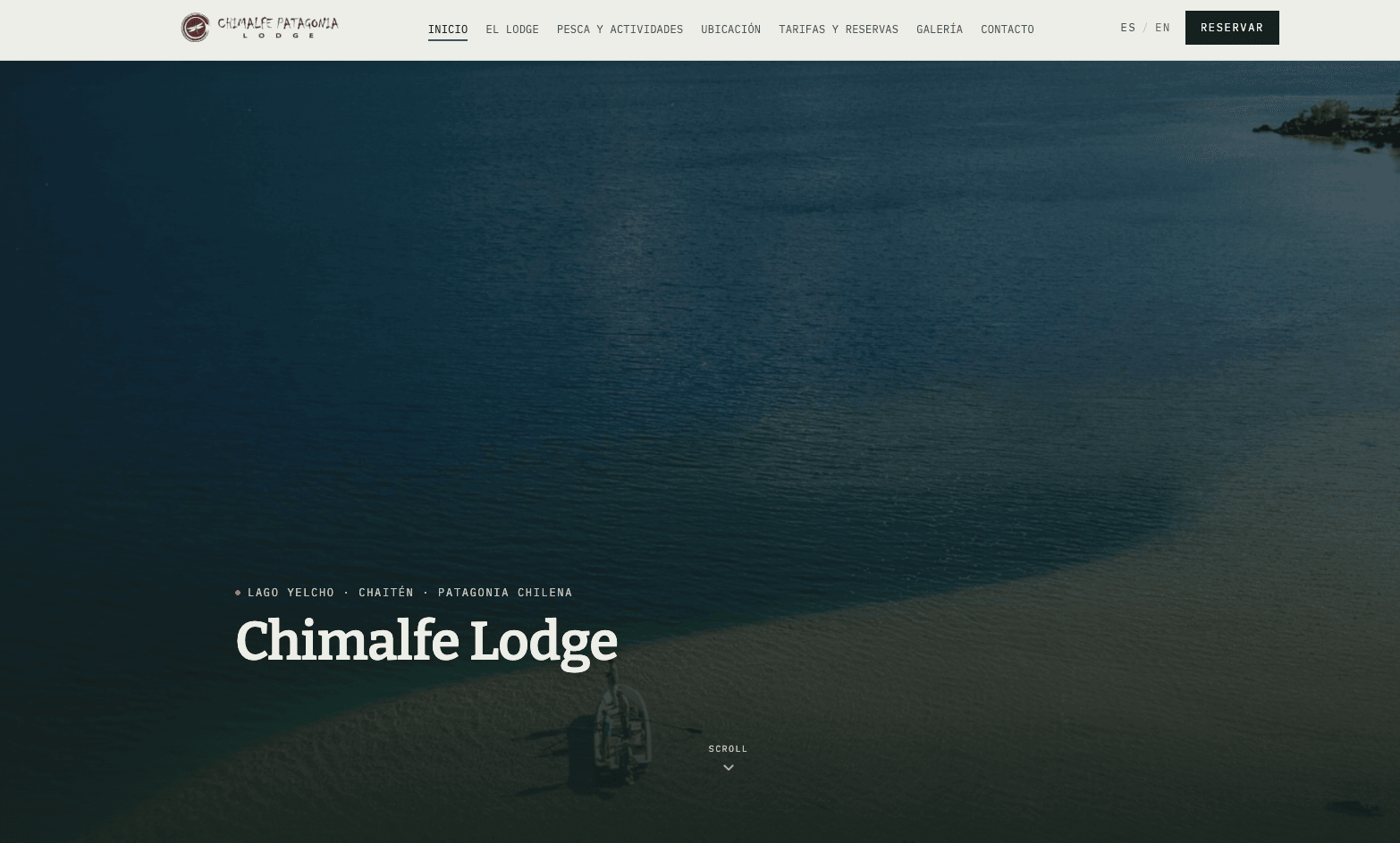 Sitio web de Chimalfe Lodge, lodge de pesca con mosca en Lago Yelcho, Chaitén, Patagonia chilena, sitio de Manivela