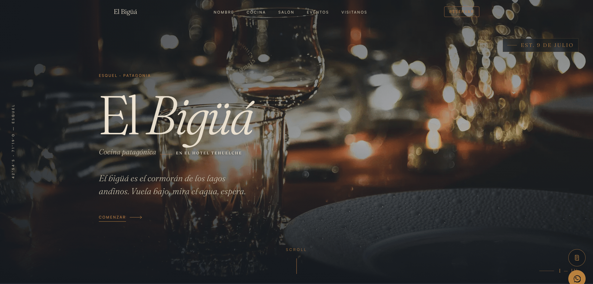 Sitio web de El Bigüá, restaurante de cocina patagónica del Hotel Tehuelche en Esquel, sitio de Manivela