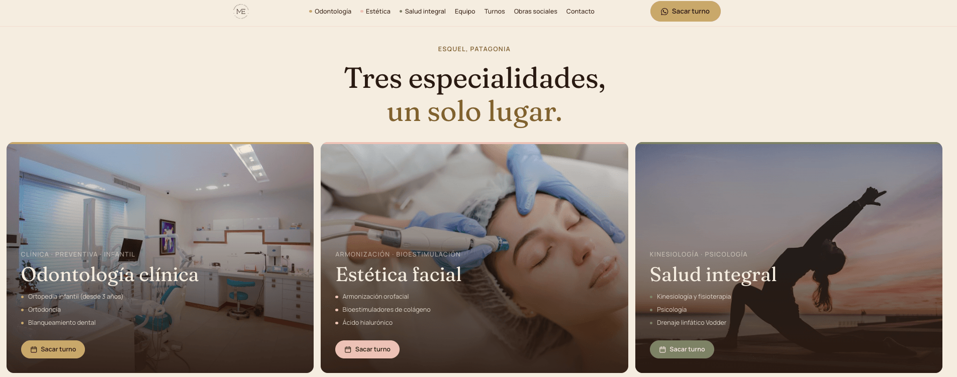 Sitio web de ME Odontosalud, clínica multidisciplinar en Esquel, sitio de Manivela